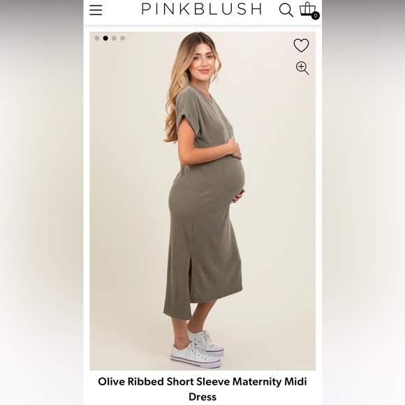 Pinkblush - Olive Ribbed Short Sleeve Maternity Dress - Picture 3 of 5
